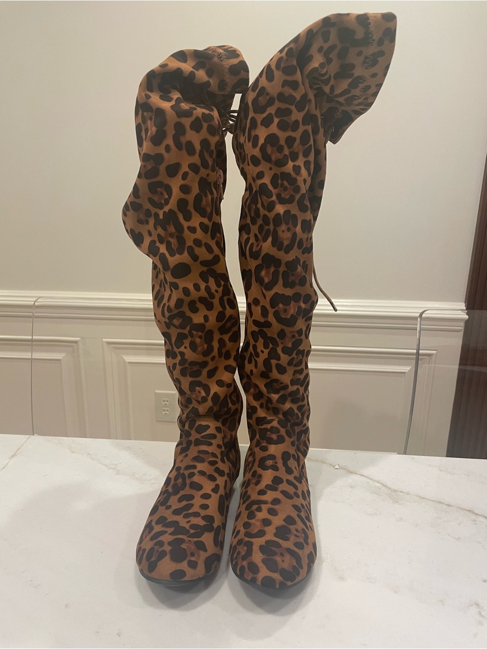 Leopard Print Over-the-Knee Women's Boots - Brown